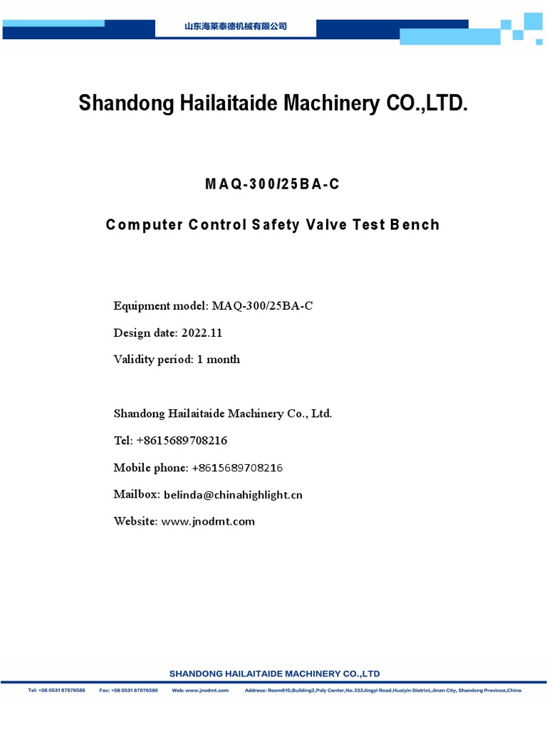 Belinda-MAQ-300-25BA-C Computer Control Safety Valve Test Bench R.1 ...