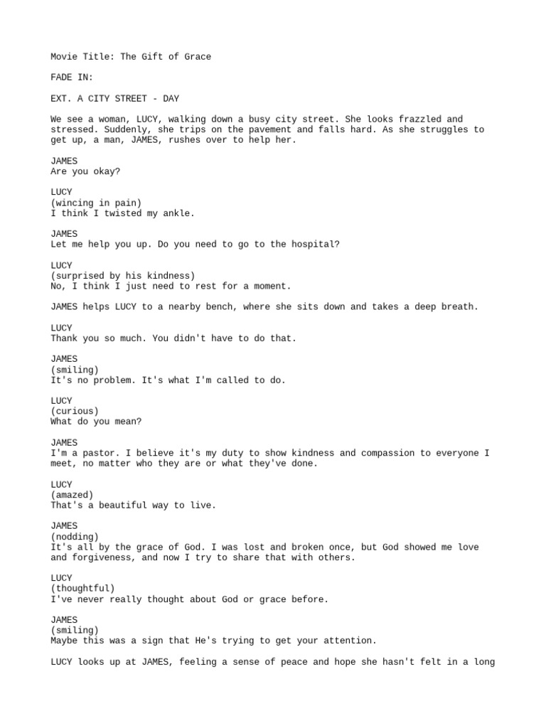 A Short Movie Script Titled Gift of Grace | PDF