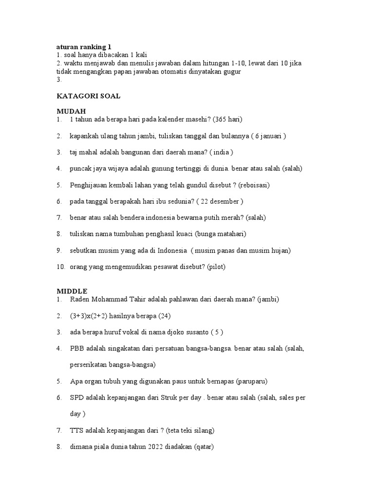 Aturan dan Contoh Soal Ranking 1 | PDF