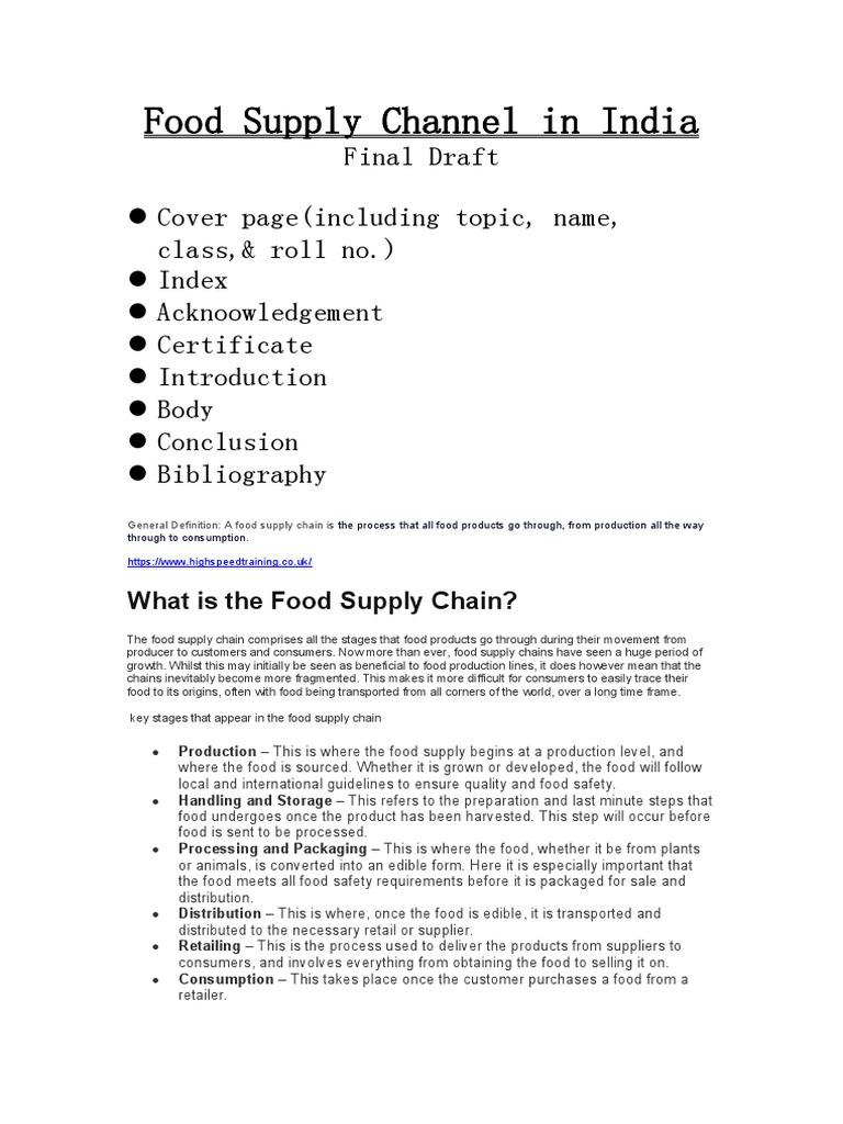 Food Supply Channel in India Download Free PDF Food Safety Supply Chain
