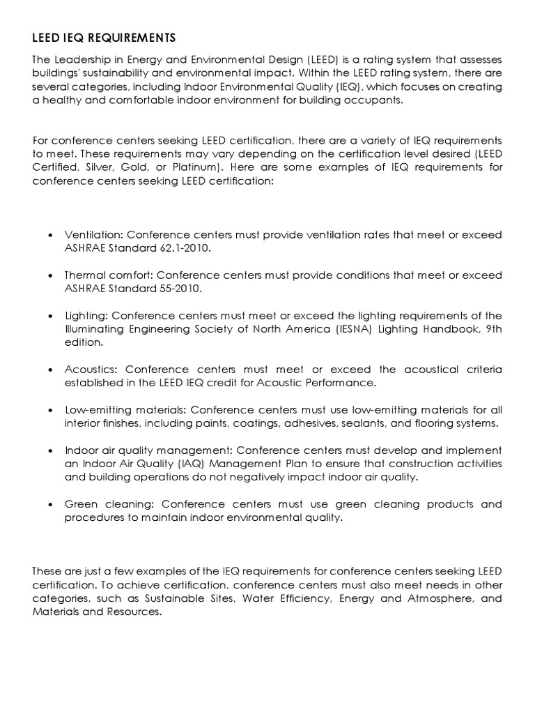 Leed Ieq Requirements PDF Ventilation (Architecture) Lighting