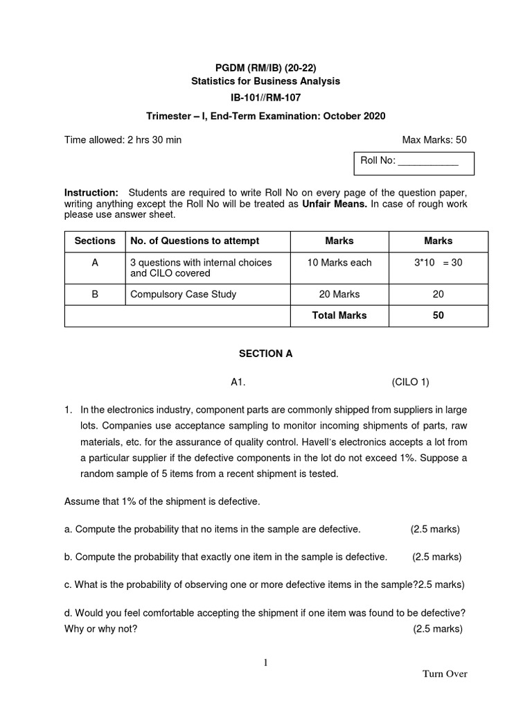 20ib101 statistics for business analysis pdf