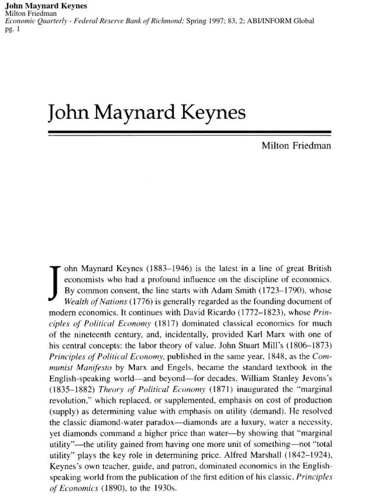 Milton Friedman John Maynard Keynes (1997) PDF Keynesian