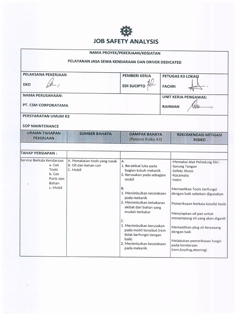 Job Safety Analysis Ws Pdf