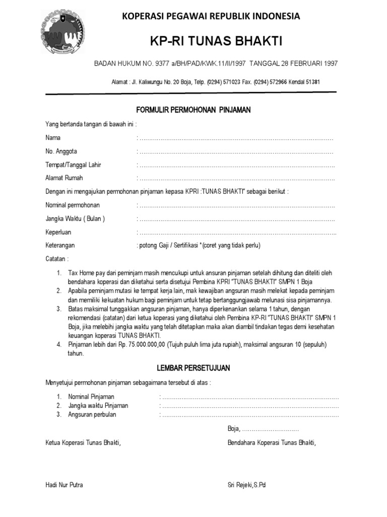 Formulir Permohonan Pinjaman Koperasi | PDF