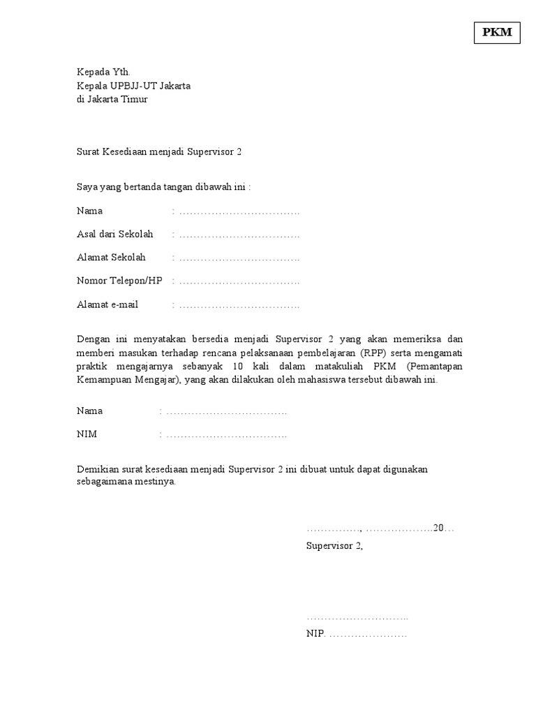 PKM - Surat Kesediaan Sebagai Supervisor 2 | PDF | Karier & Perkembangan