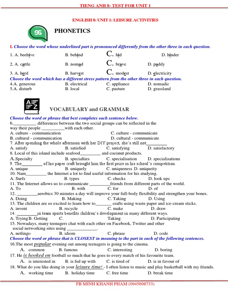 E8 Test For Unit 1 Download Free Pdf Hobbies Social Media