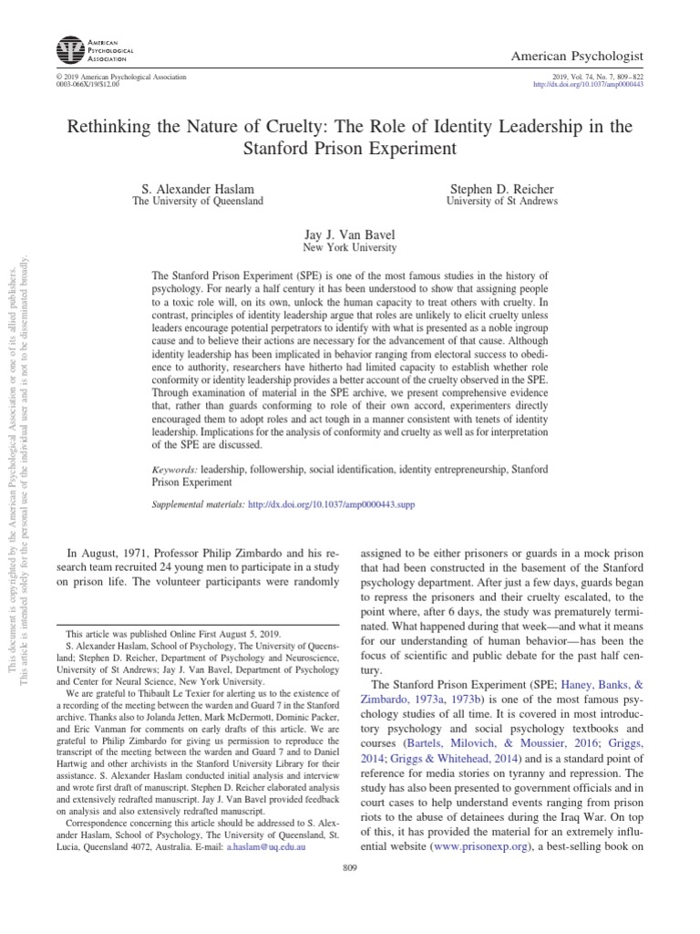 Rethinking The Nature of Cruelty The Role of Identity Leadership in