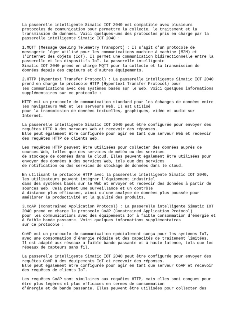 Protocoles Simatic IOT 2040 pour l'Industrie | PDF | Internet des ...