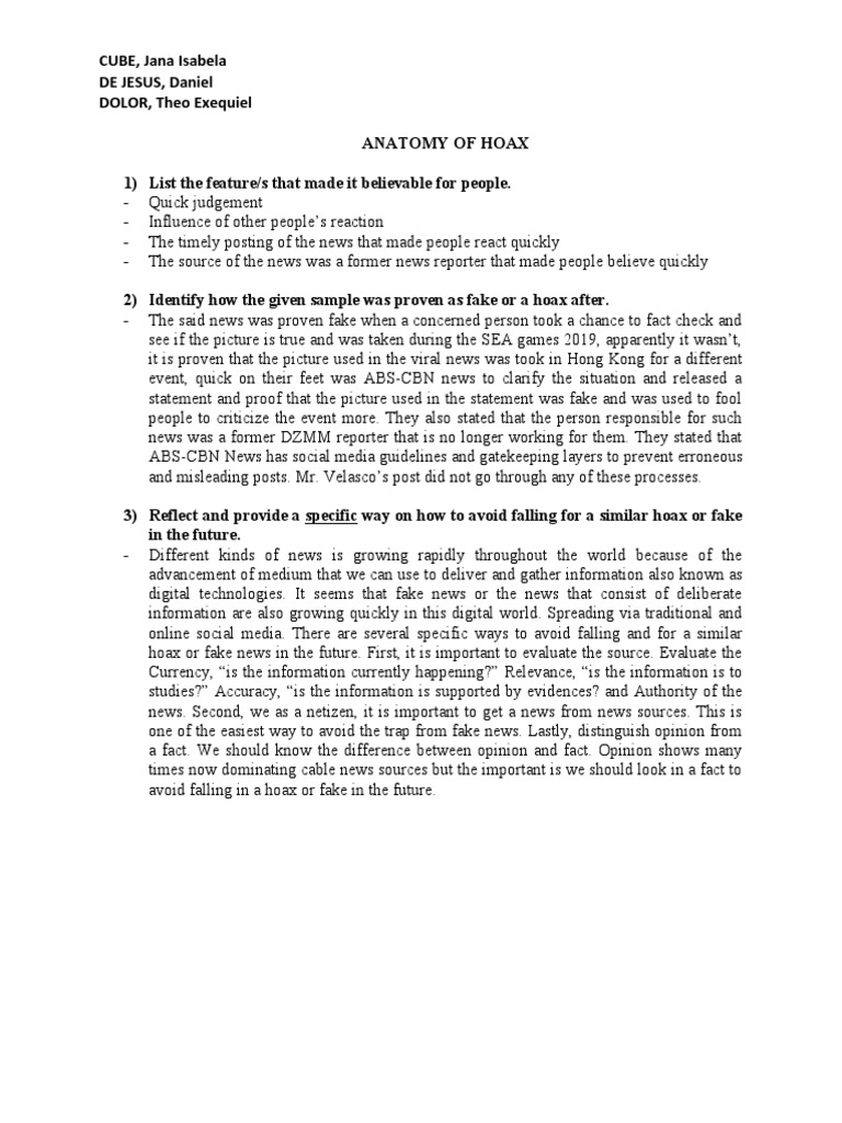 An analysis of the anatomy of a hoax evaluating sources checking