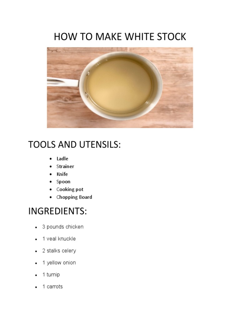 How To Make White Stock: Tools and Utensils | PDF