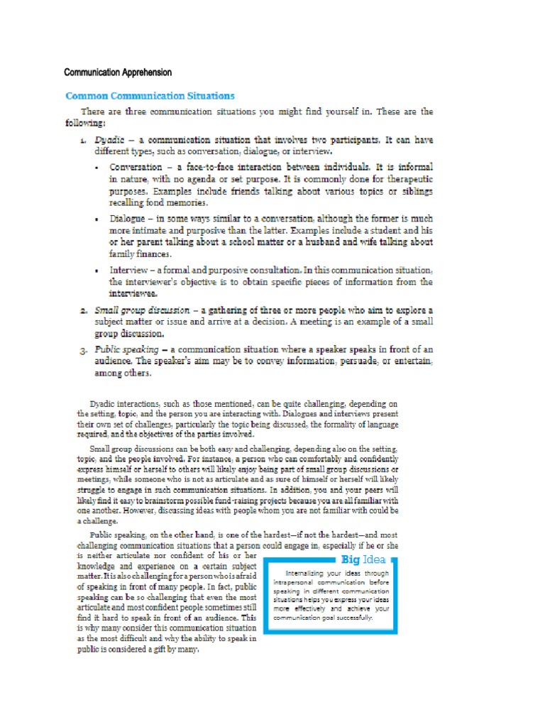 Communication Apprehension and Intrapersonal Communication | PDF