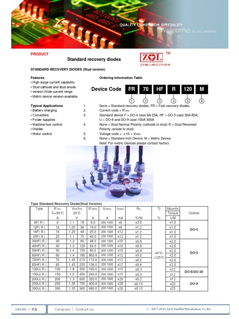 Device Code Standard Recovery Diodes PDF Diode Anode