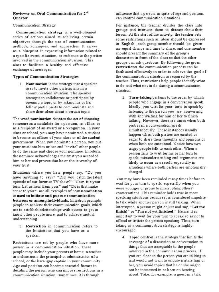 Grade 11 Oral Communication Q2 Reviewer | PDF | Communication | Gesture