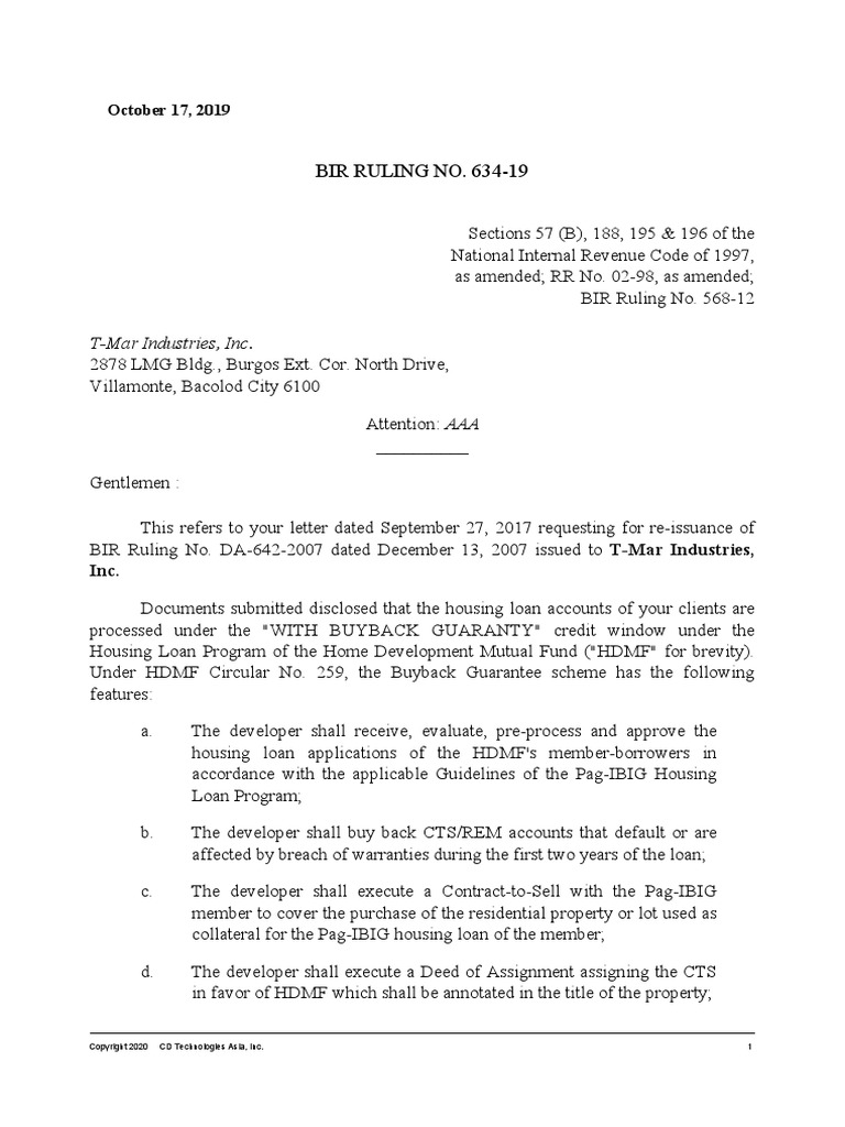 Bir ruling no 634 19 pdf taxes payments