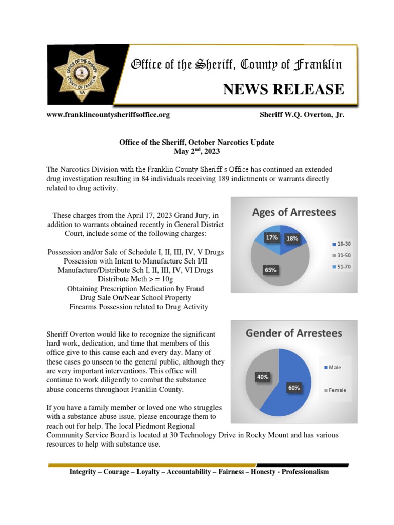 Franklin County Drug Arrest Update 2023 | PDF