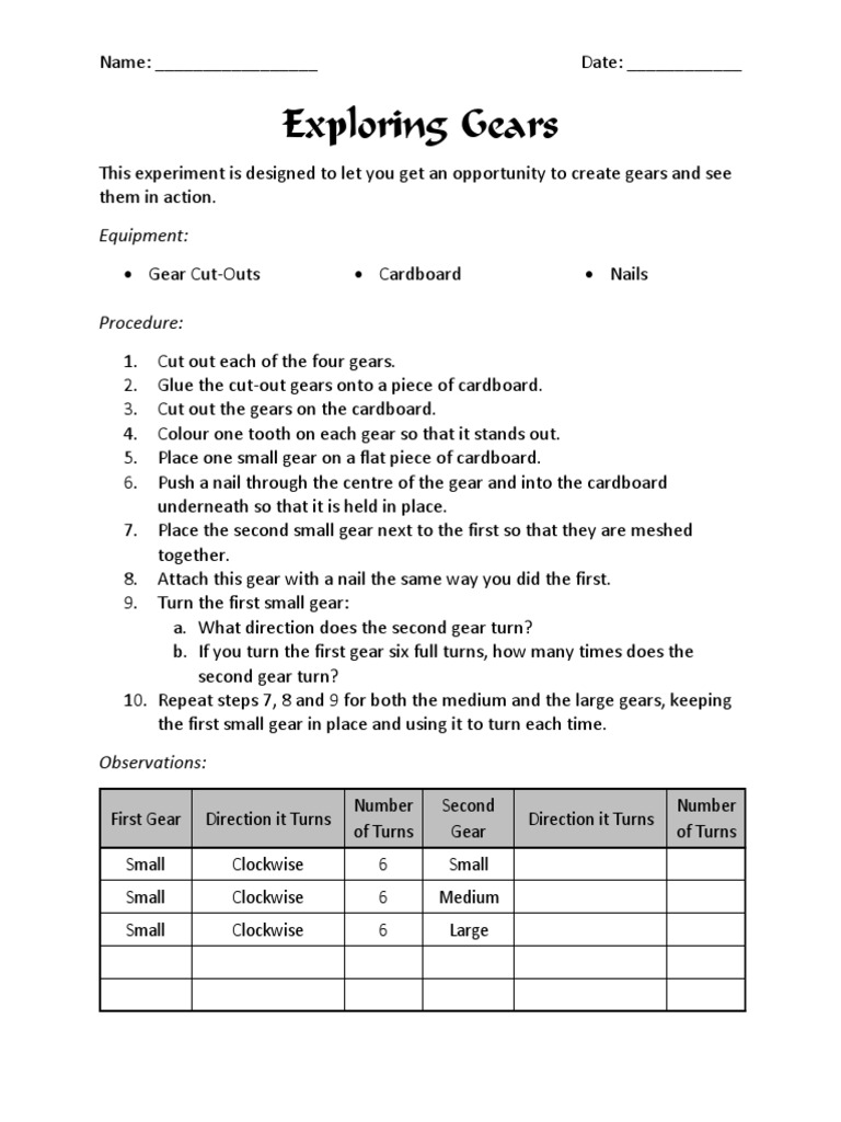 4 Science Pulleys Gears Expolring Gears PDF