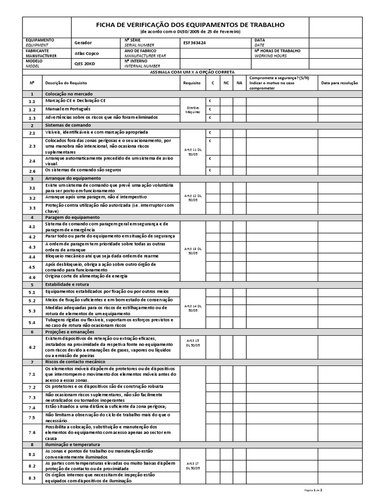 Verificação Segurança DL50 - 2005 - Modelo | Download grátis PDF ...