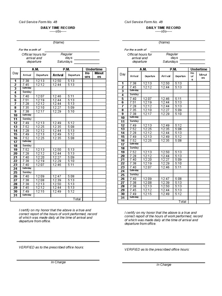 Monthly Timesheet Tracking Arrivals, Departures, and Hours Worked PDF