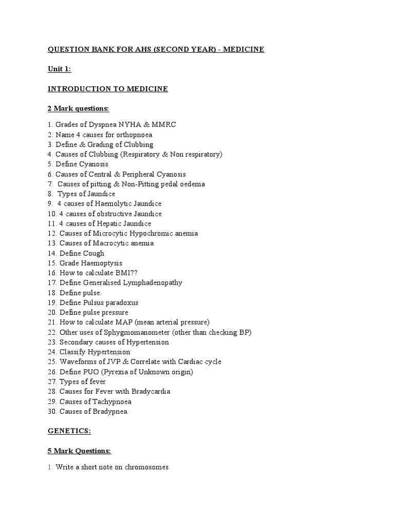 Ahs Question Bank Second Year Medicine | PDF | Myocardial Infarction ...