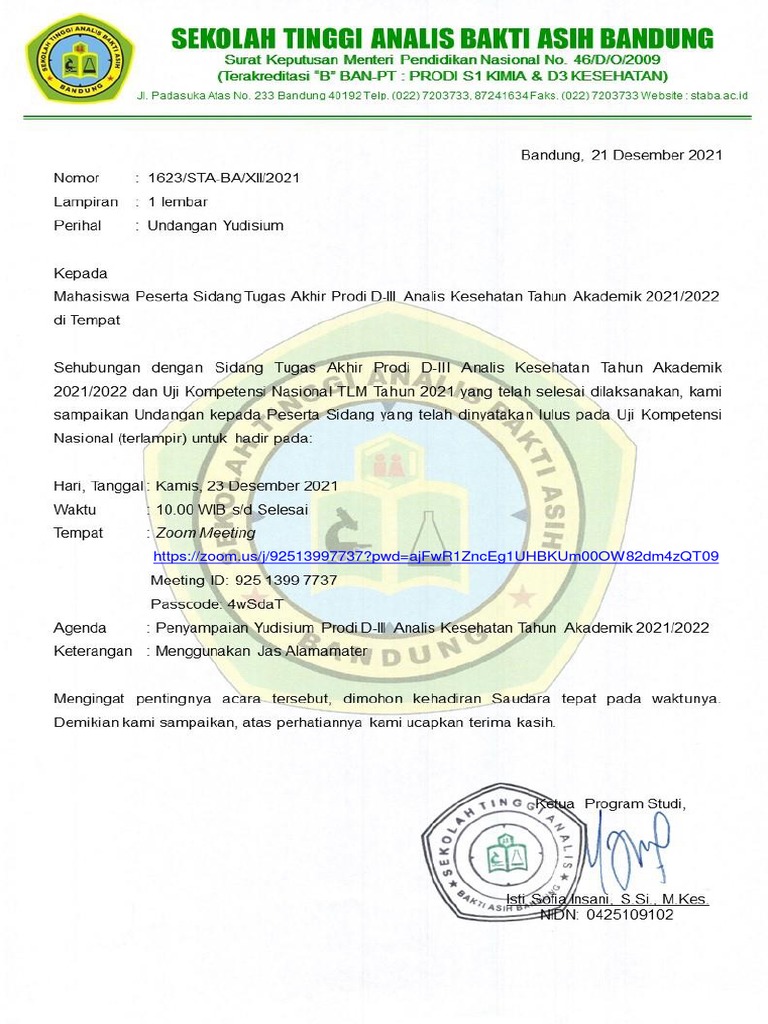 SURAT Undangan Yudisium D3 21 22 | PDF
