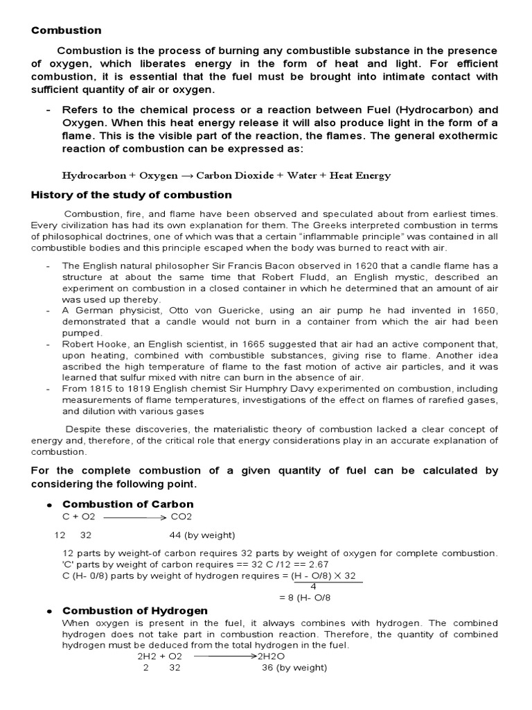 A Comprehensive Overview of Combustion Exploring the Chemistry, History of Study, Types of