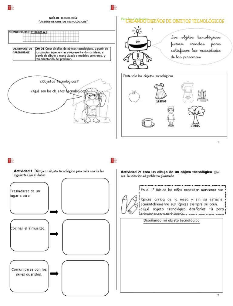 Guía de N°2 Tecnología 1° Básico | PDF