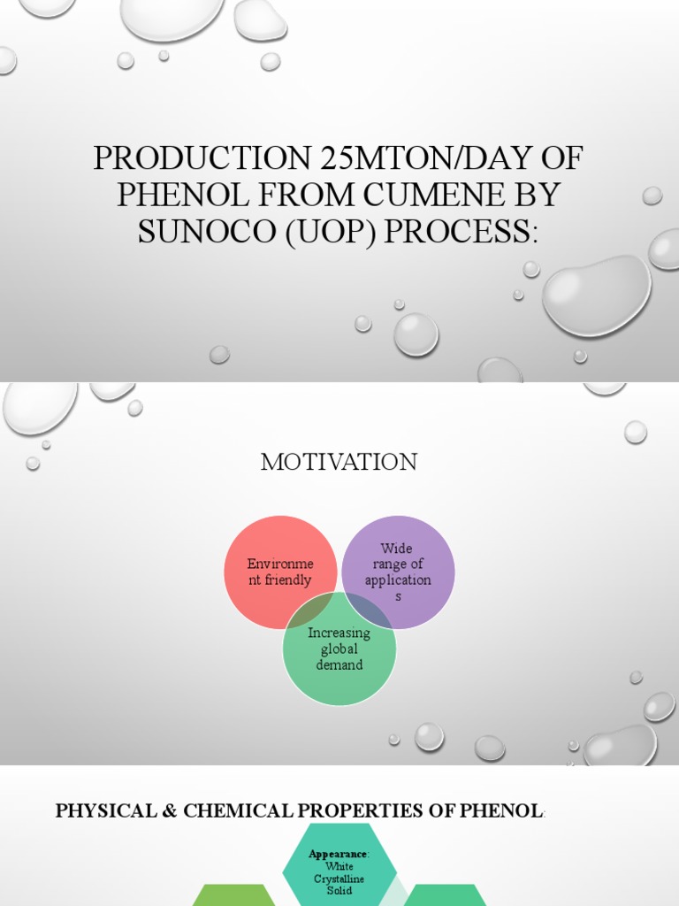 PRODUCTION OF 25MTON/DAY PHENOL FROM CUMENE BY SUNOCO PROCESS PDF Chemistry Materials