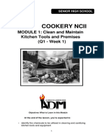 Cookery Ncii: MODULE 1: Clean and Maintain Kitchen Tools and Premises (Q1 - Week 1)