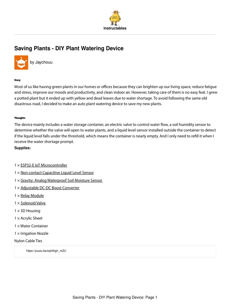 Saving Plants DIY Plant Watering Device PDF Valve Equipment