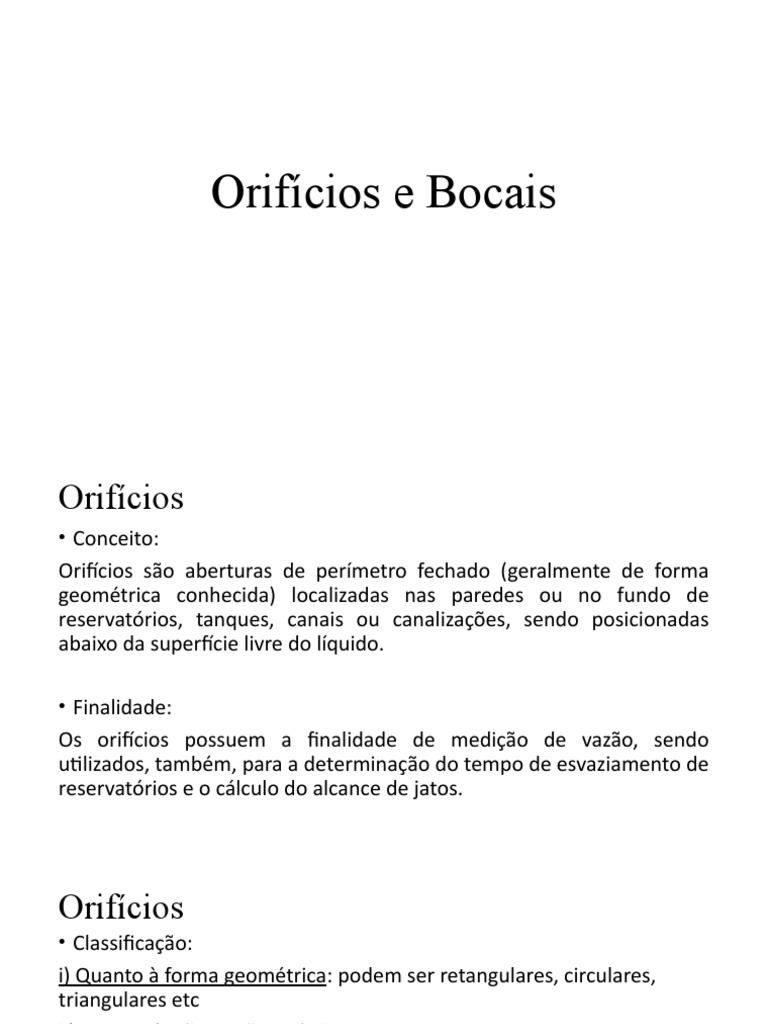 Orifícios e Bocais: Conceitos e Cálculos | PDF | Vertedouro | Descarga ...