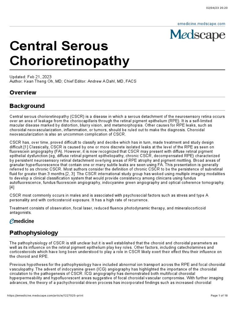 Central Serous Chorioretinopathy Overview | PDF | Ophthalmology | Retina