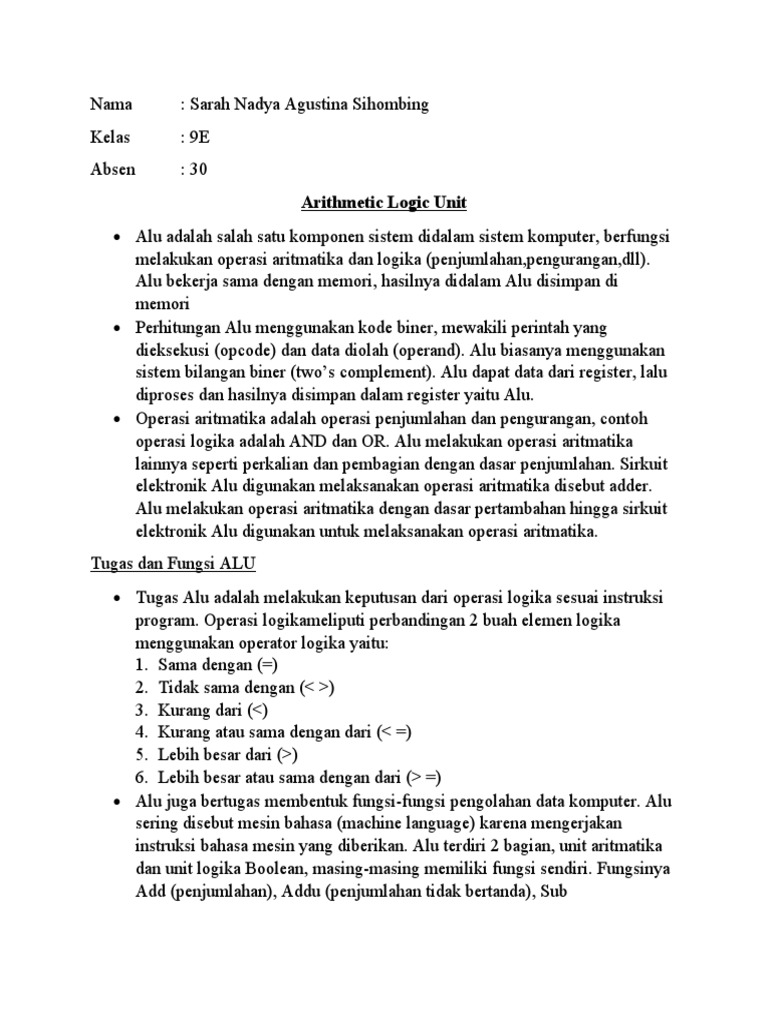 Fungsi dan Tugas Arithmetic Logic Unit | PDF