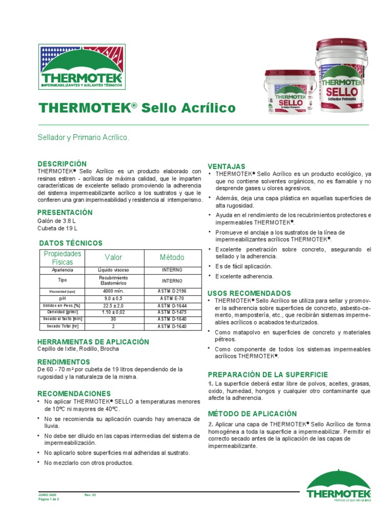Thermotek Sello Acrilico | PDF | Hormigón | Materiales