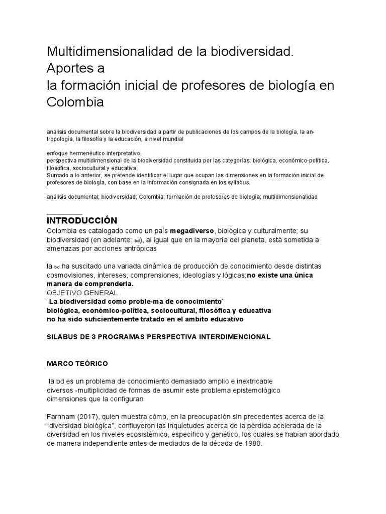 Multidimensionalidad de La Biodiversidad. Aportes A La Formación ...