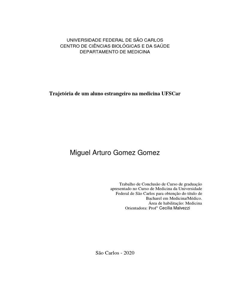 Trajet ria de um aluno estrangeiro na medicina ufscar pdf