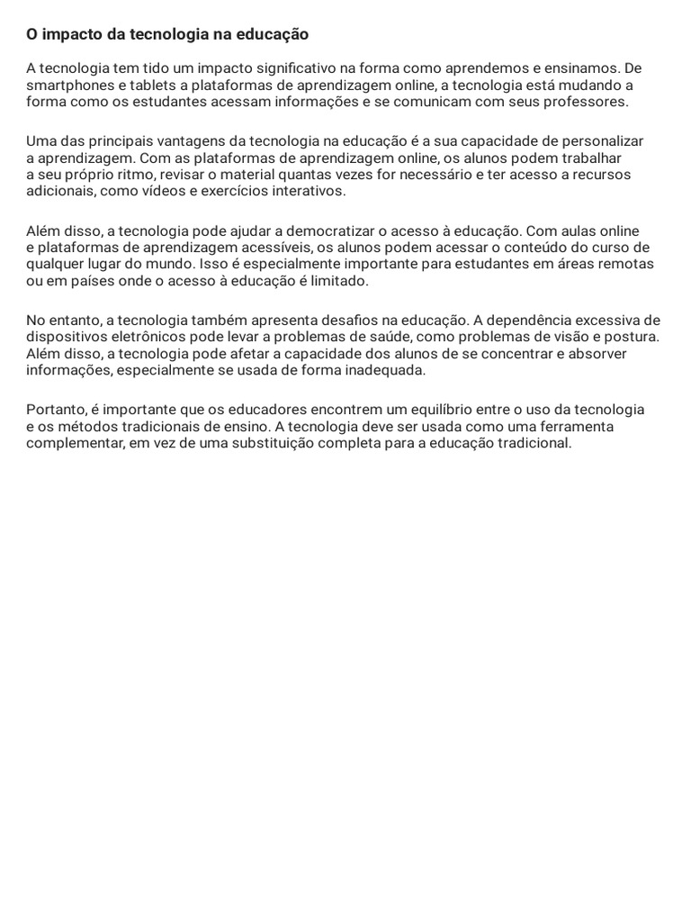 Impacto da Tecnologia na Educação | PDF