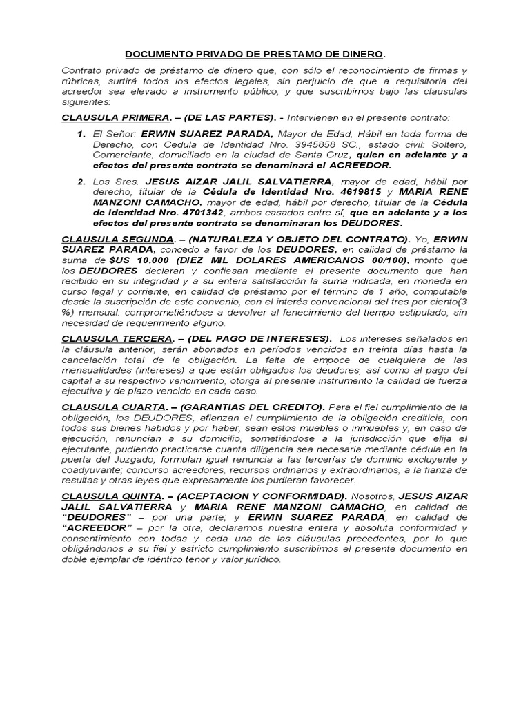 Documento Privado de Prestamo de Dinero | PDF | Pagos | Justicia