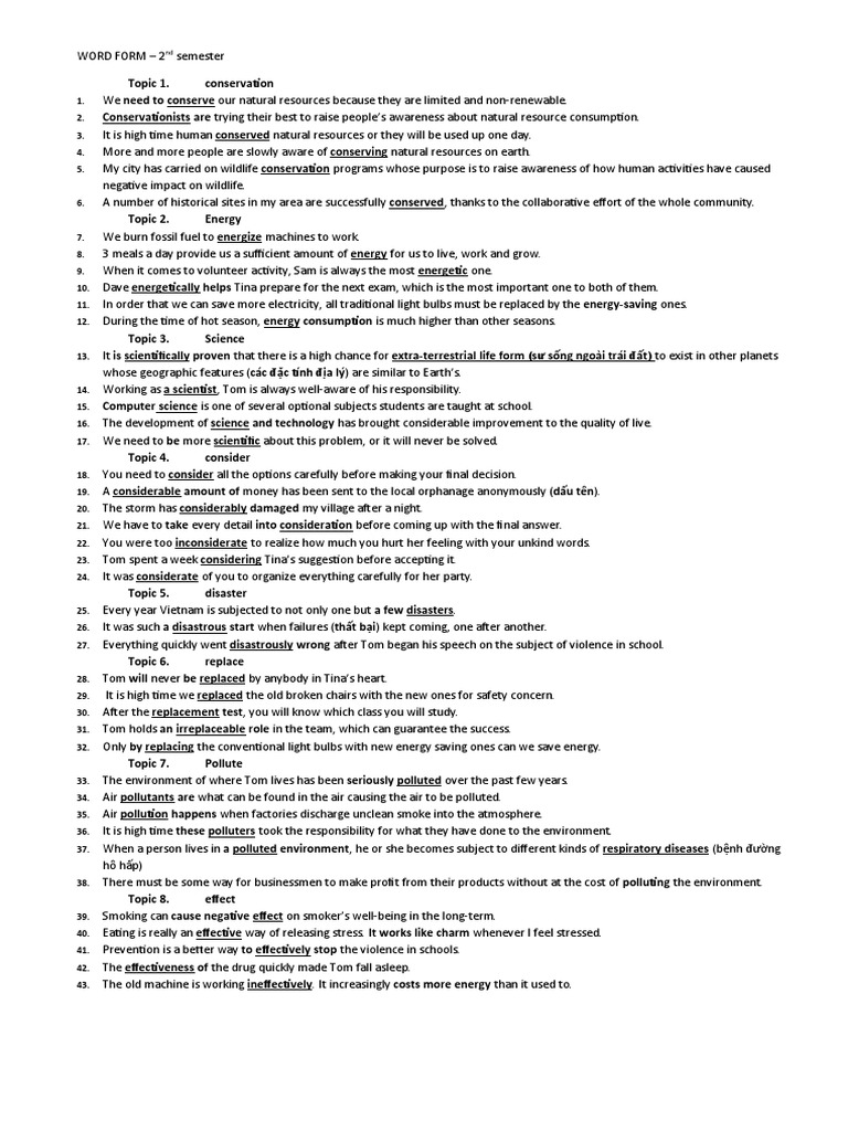 WORD FORM - G9 - Final Test | PDF