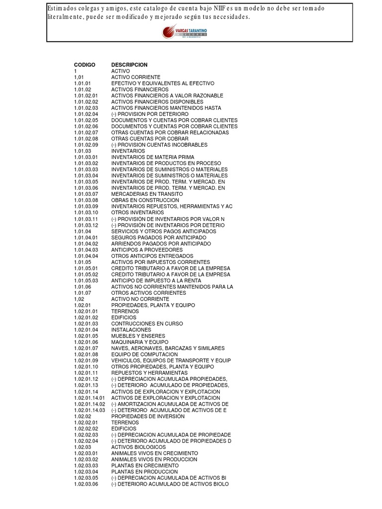 Plan de Cuentas NIIF Detallado | PDF | Salario | normas internacionales ...