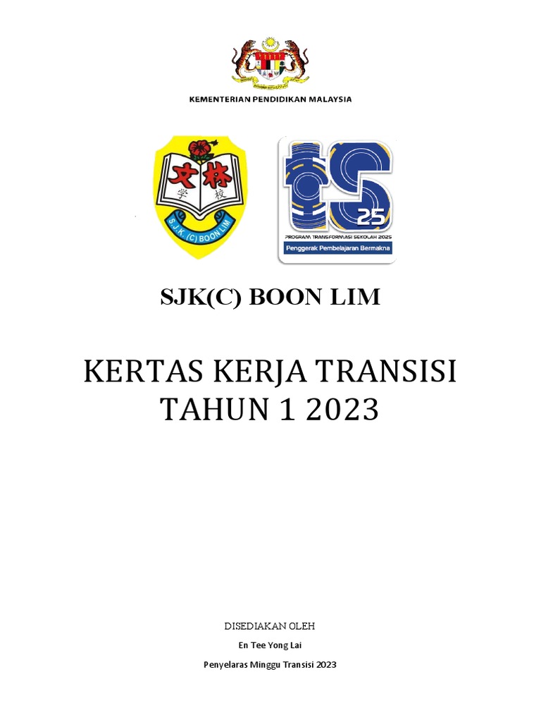 Kertas Kerja Transisi TAHUN 1 2023: SJK (C) Boon Lim | PDF