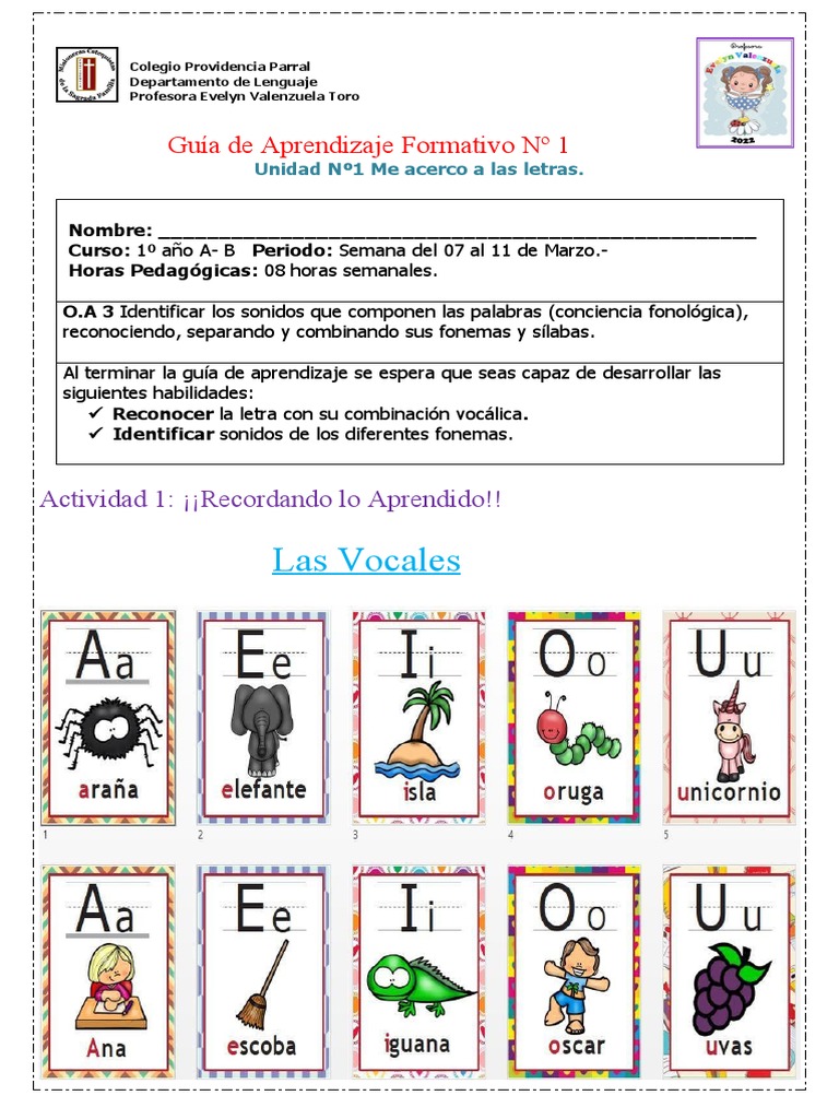 Guía Nº1, Lenguaje 1ºA - B Evelyn Valenzuela | PDF