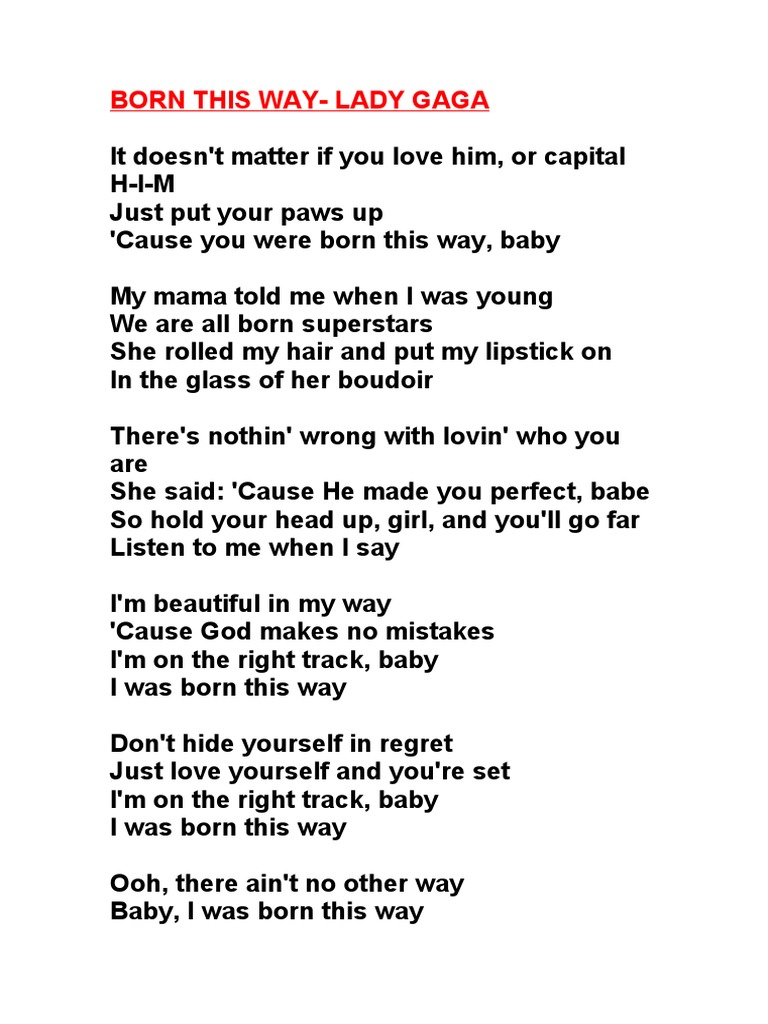 Lady Gaga Born This Way Songtext