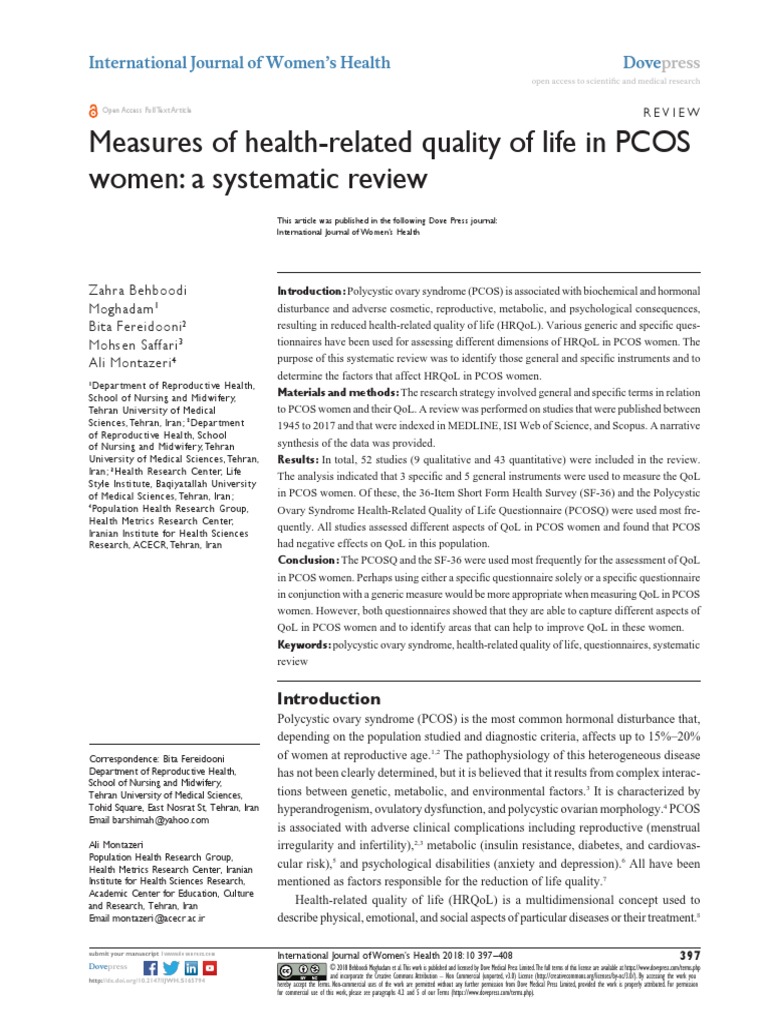 Ijwh 10 397 | PDF | Polycystic Ovary Syndrome | Quality Of Life