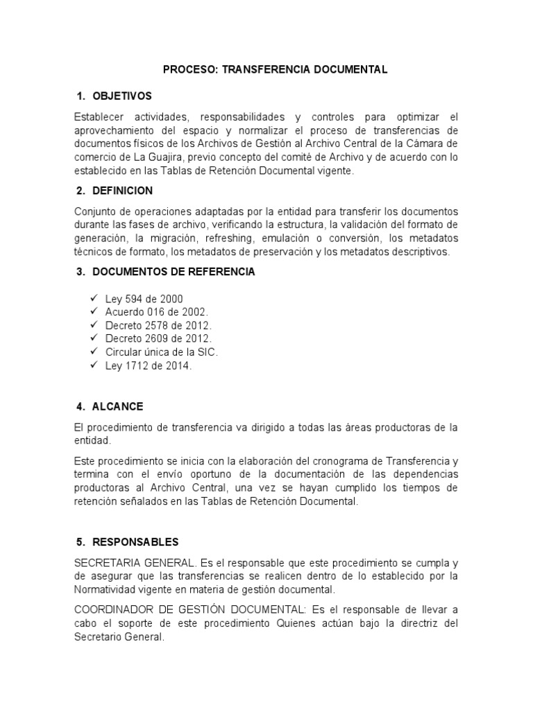 Proceso de Transferencia Documental | PDF | Gestión de registros