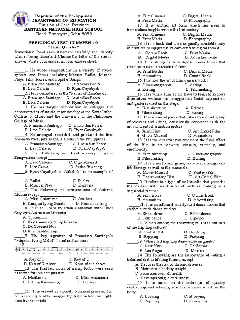 3rd Quarter Mapeh Periodical Test Pdf World Health Organization