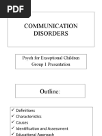 Communication Disorders: Psych For Exceptional Children Group 1 Presentation