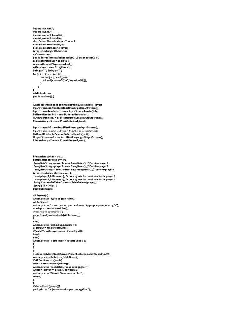 Java Domino Game Server | PDF | Network Socket | Software Engineering