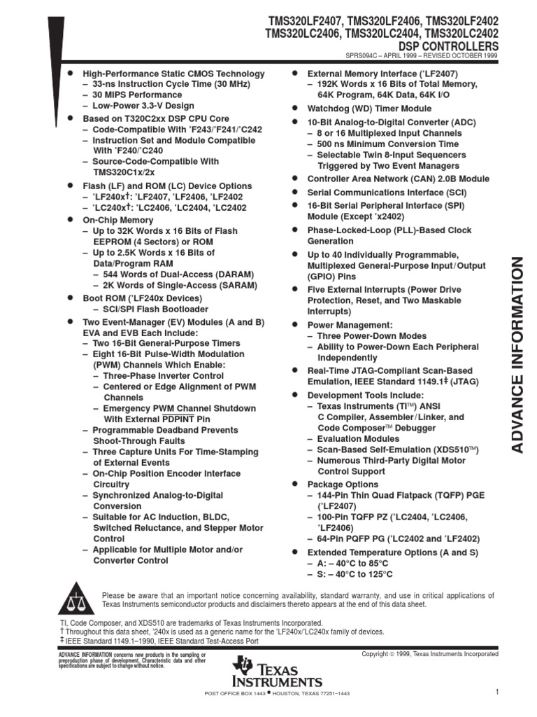 TMS320LF2407 | PDF | Microcontroller | Digital Signal Processor