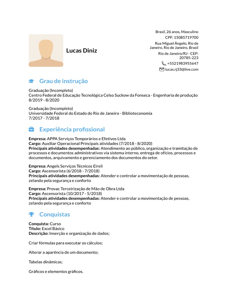 Lucas Diniz: Grau de Instrução | PDF